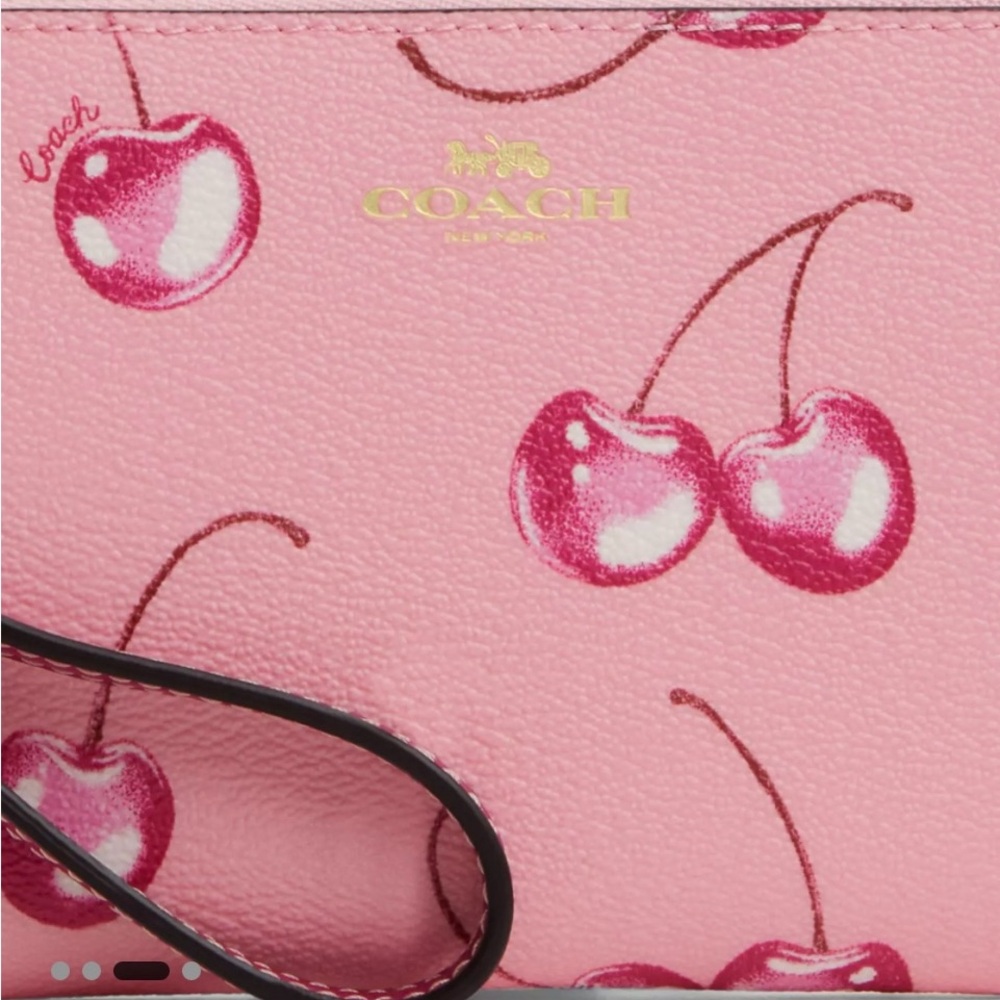 Coach Corner Zip Wristlet - Cherry (Pink) Print Canvas & Leather - brand new - Picture 2 of 6